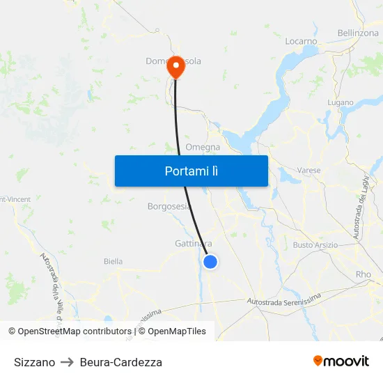 Sizzano to Beura-Cardezza map