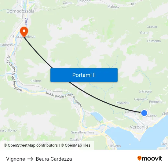 Vignone to Beura-Cardezza map
