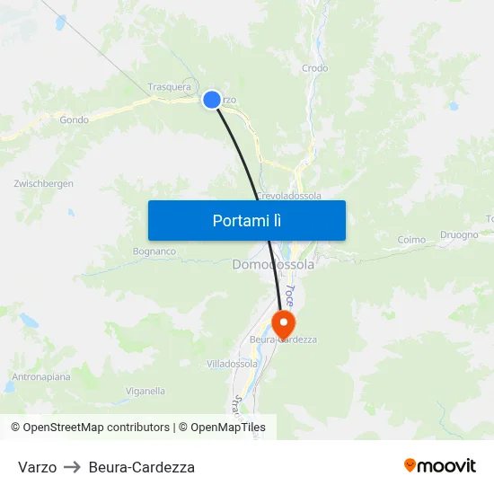 Varzo to Beura-Cardezza map