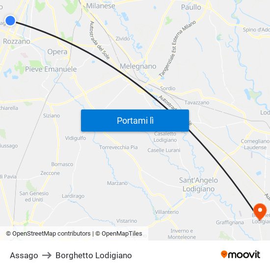 Assago to Borghetto Lodigiano map