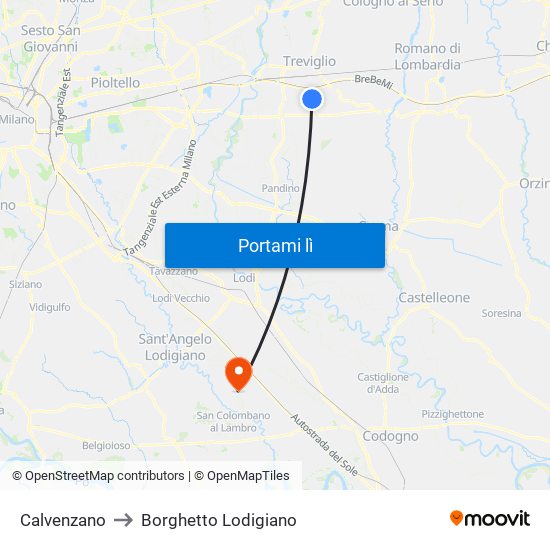 Calvenzano to Borghetto Lodigiano map