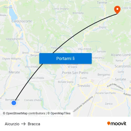 Aicurzio to Bracca map