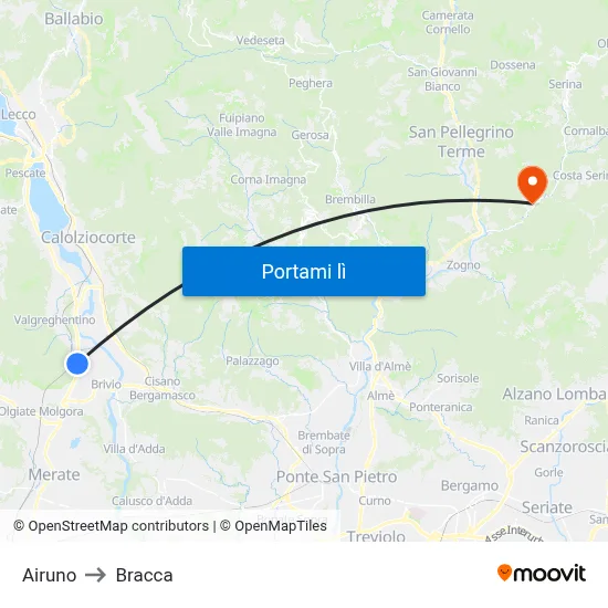 Airuno to Bracca map