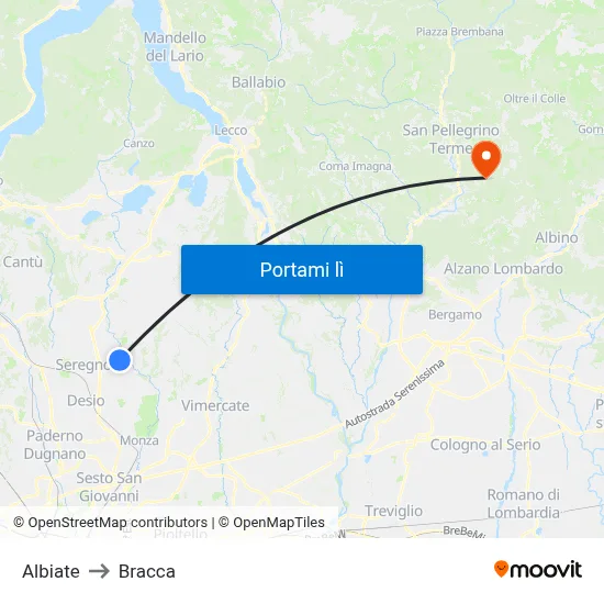 Albiate to Bracca map