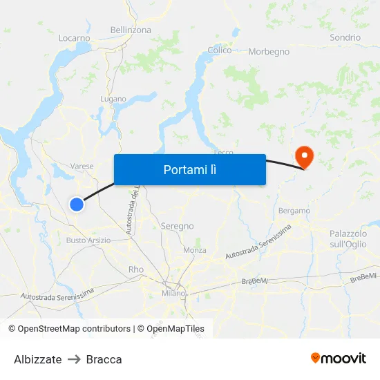 Albizzate to Bracca map