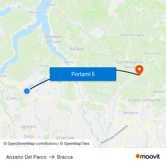 Anzano Del Parco to Bracca map