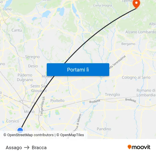 Assago to Bracca map