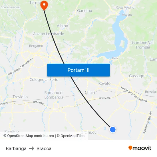 Barbariga to Bracca map