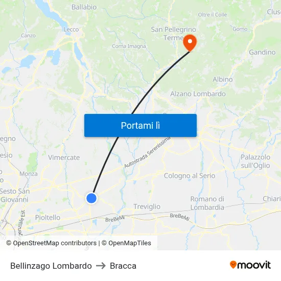 Bellinzago Lombardo to Bracca map