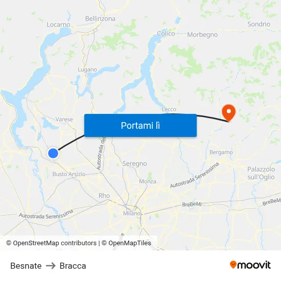 Besnate to Bracca map