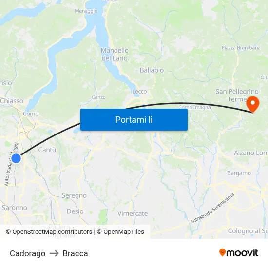 Cadorago to Bracca map