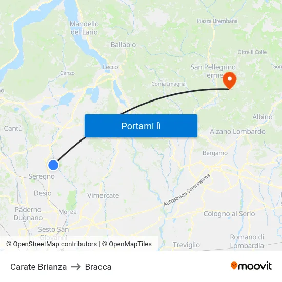 Carate Brianza to Bracca map