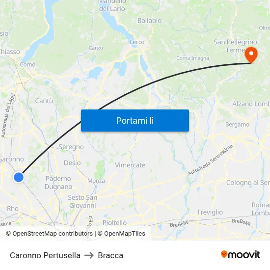 Caronno Pertusella to Bracca map