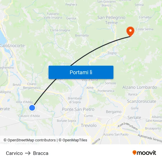Carvico to Bracca map
