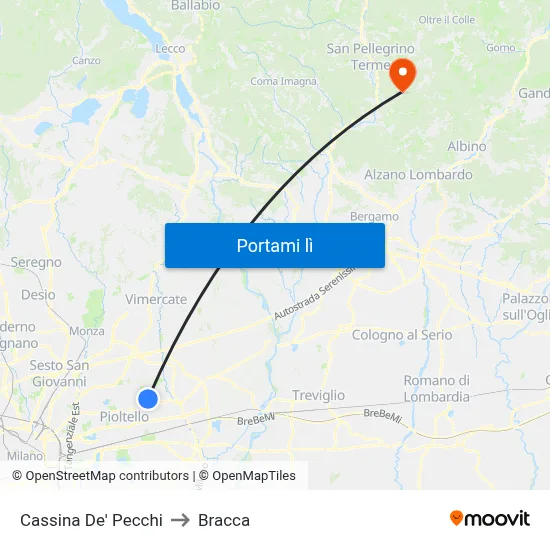 Cassina De' Pecchi to Bracca map