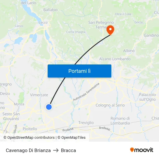 Cavenago Di Brianza to Bracca map