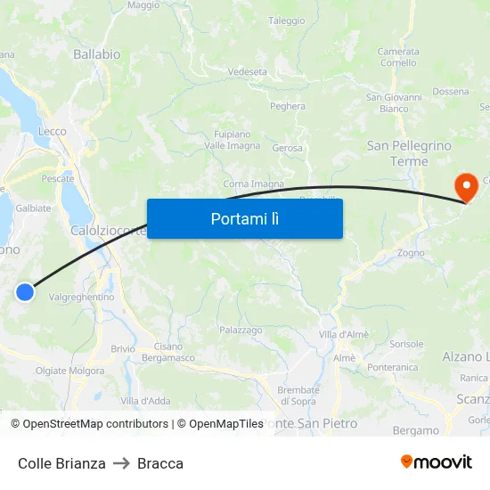 Colle Brianza to Bracca map