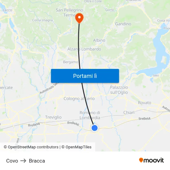 Covo to Bracca map