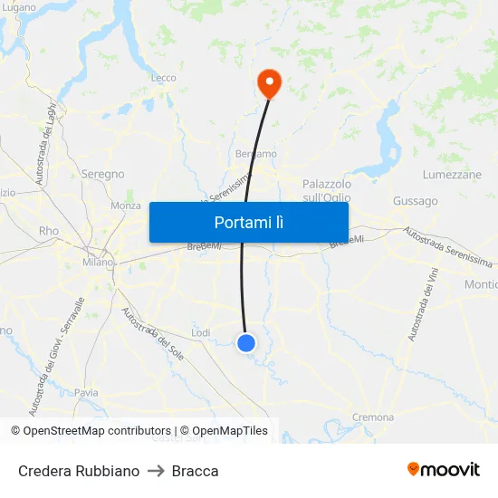 Credera Rubbiano to Bracca map