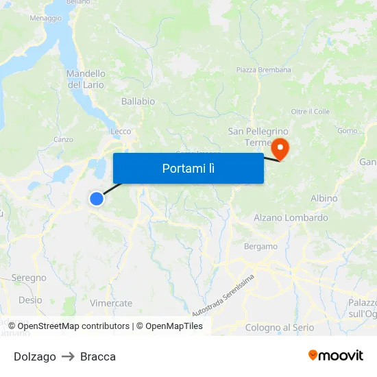Dolzago to Bracca map