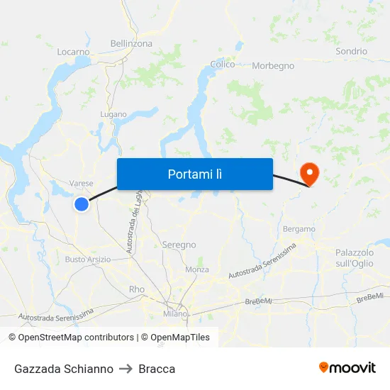 Gazzada Schianno to Bracca map