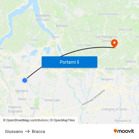 Giussano to Bracca map