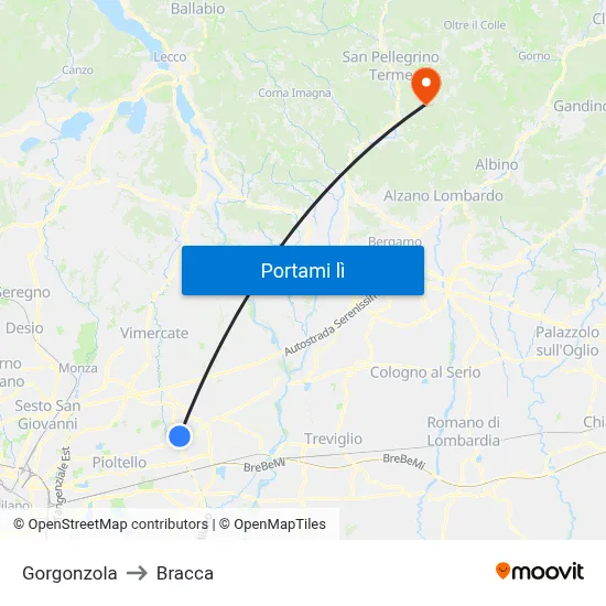 Gorgonzola to Bracca map