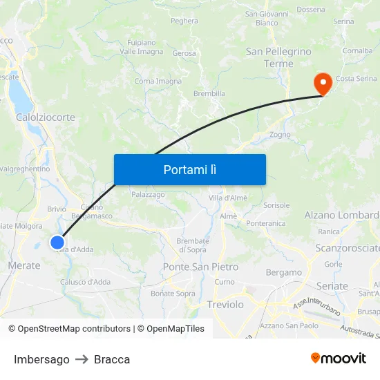 Imbersago to Bracca map