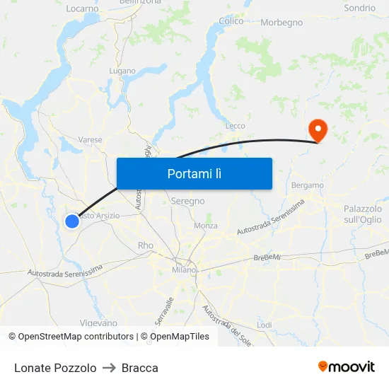 Lonate Pozzolo to Bracca map