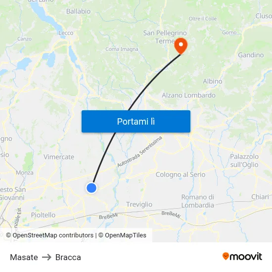 Masate to Bracca map