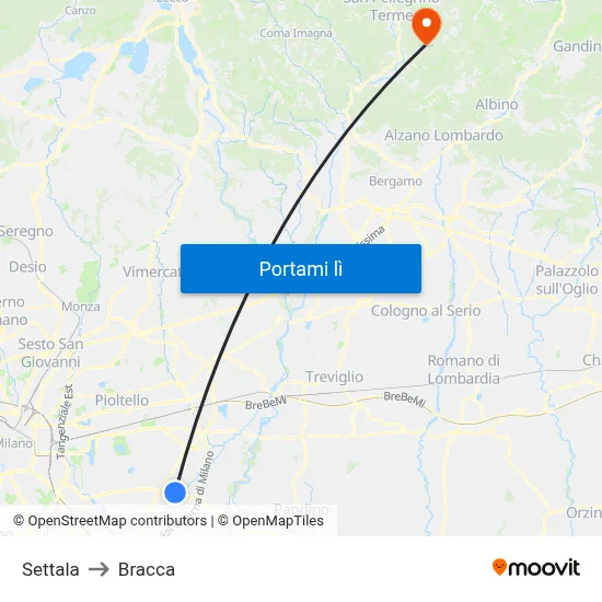 Settala to Bracca map