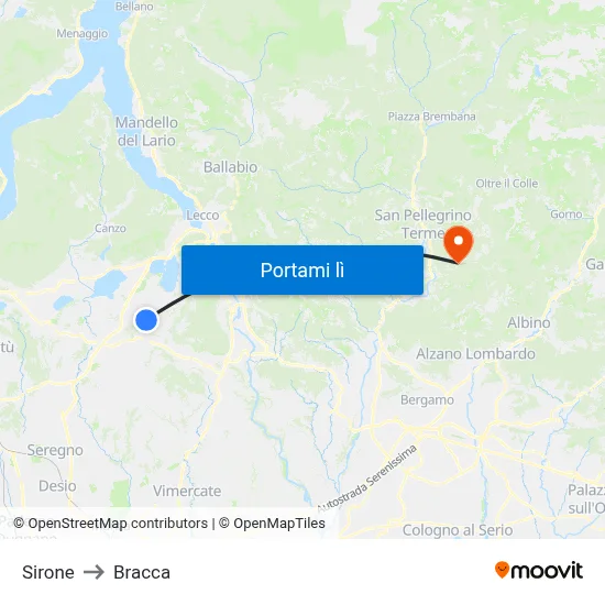 Sirone to Bracca map