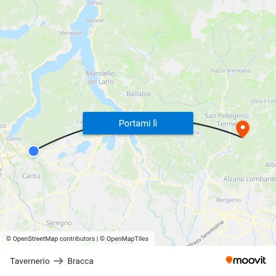 Tavernerio to Bracca map