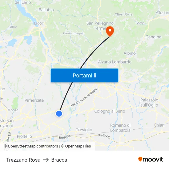 Trezzano Rosa to Bracca map