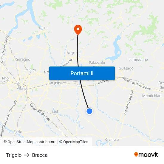 Trigolo to Bracca map