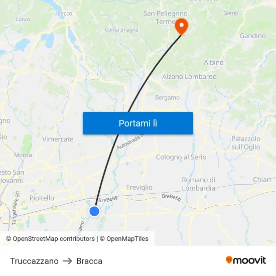 Truccazzano to Bracca map