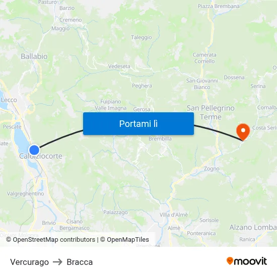 Vercurago to Bracca map