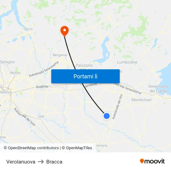 Verolanuova to Bracca map