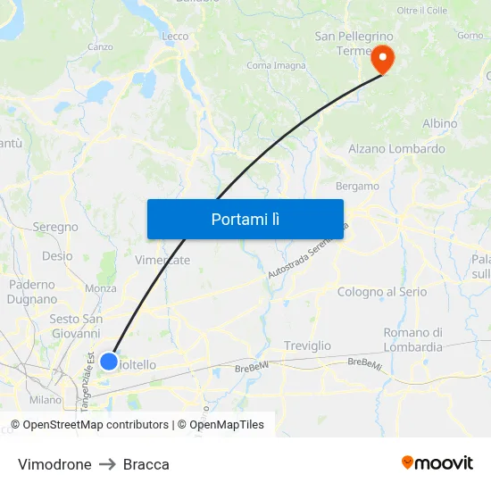 Vimodrone to Bracca map
