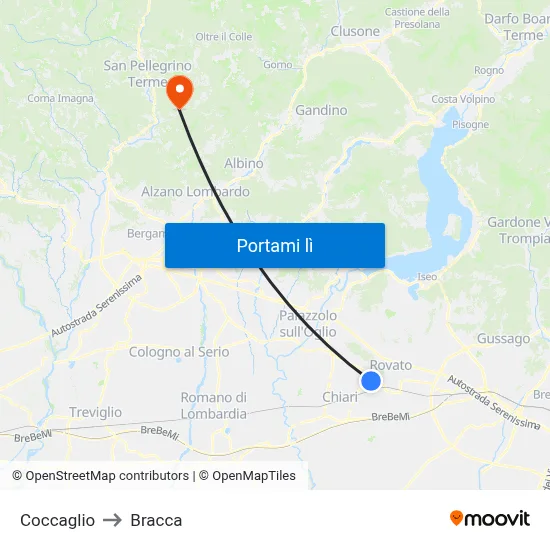 Coccaglio to Bracca map