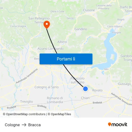 Cologne to Bracca map