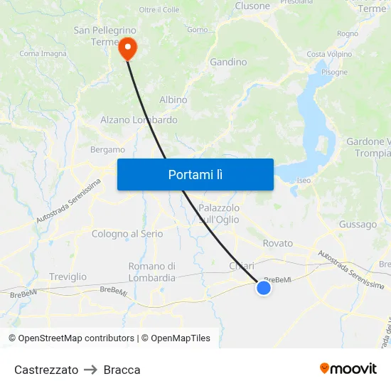 Castrezzato to Bracca map