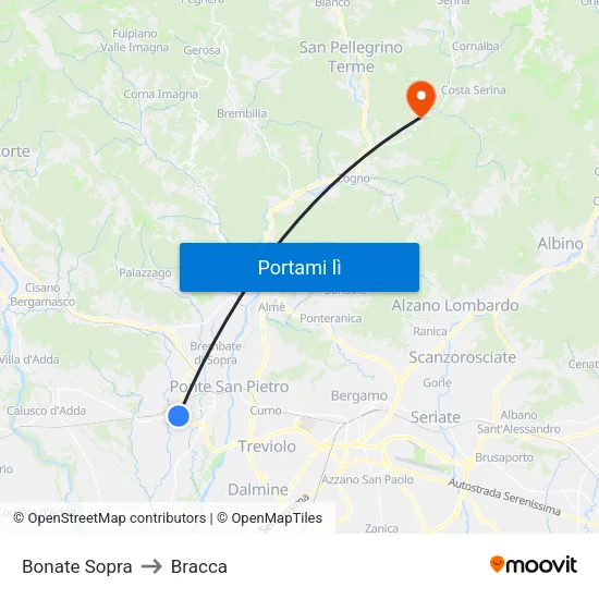 Bonate Sopra to Bracca map