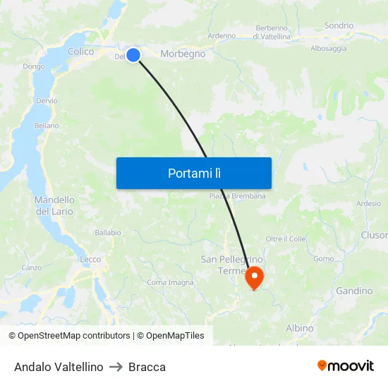 Andalo Valtellino to Bracca map