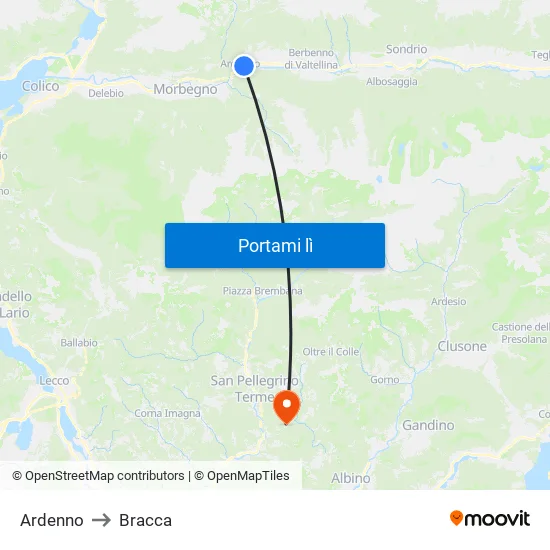 Ardenno to Bracca map