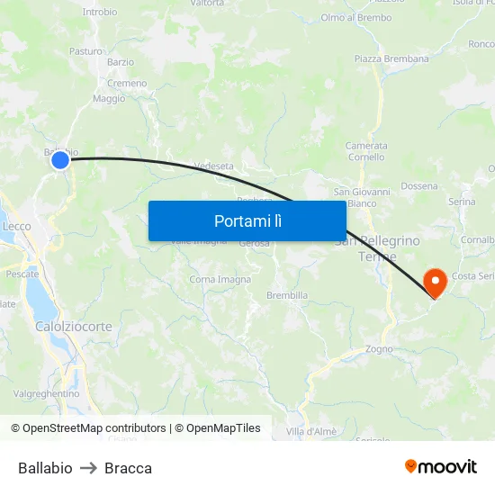 Ballabio to Bracca map