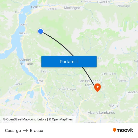 Casargo to Bracca map