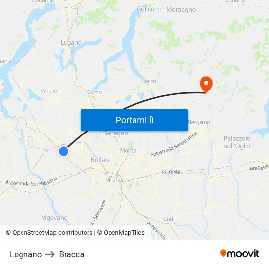 Legnano to Bracca map