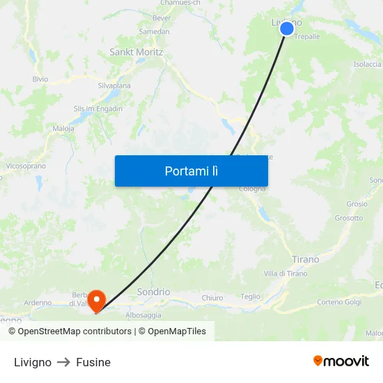 Livigno to Fusine map
