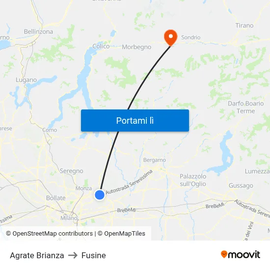 Agrate Brianza to Fusine map